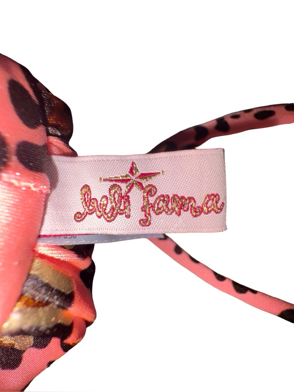 Luli Fama Pink Leopard Print Bikini Top Gold Accents Size Large - Picture 4 of 5